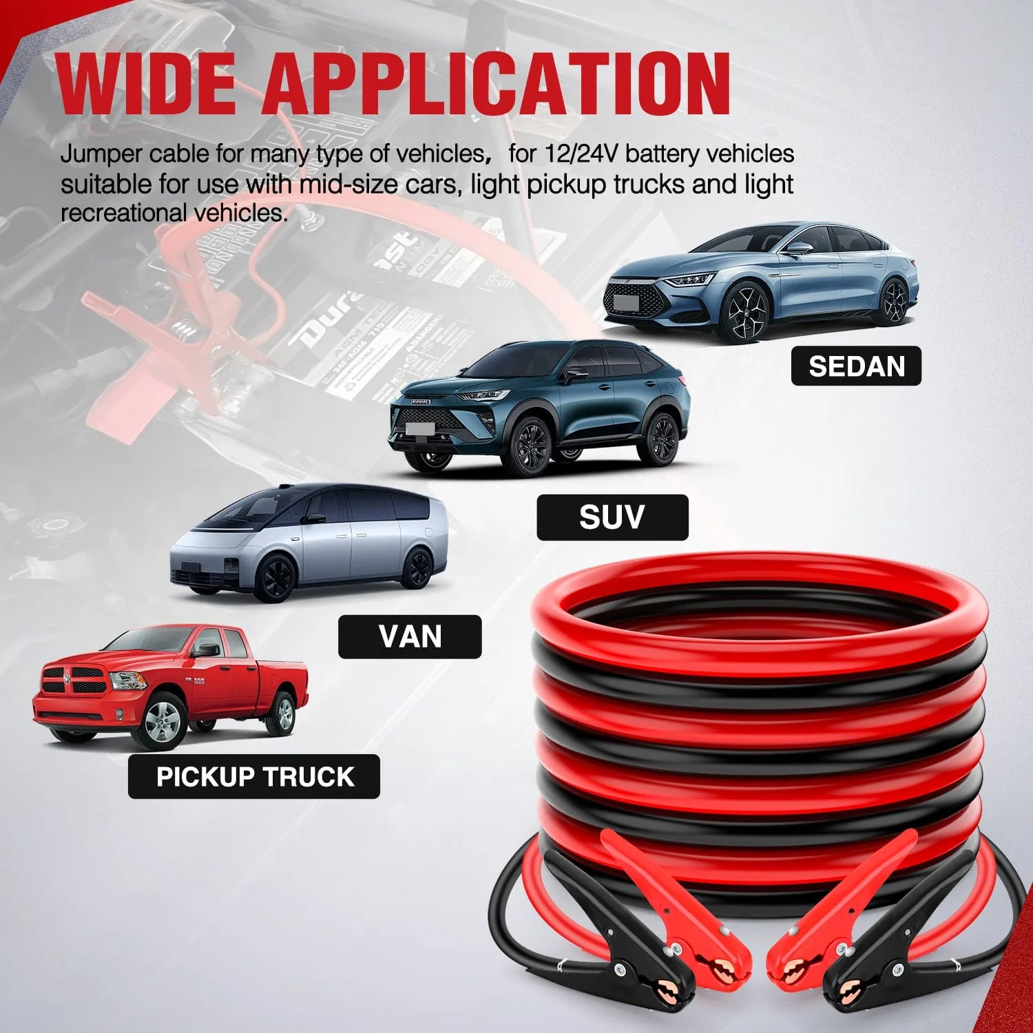 2 Gauge 20 FT Heavy Duty Jumper Cable