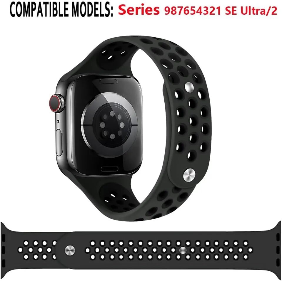 2 Pack Sport Band for Apple Watch Bands 40mm 41mm 44mm 45mm 46mm 49mm iWatch Band 38mm 42mm Men/Women/Kid,Breathable Silicone Strap Wristband for Apple Watch series 10 9 8 7 6 5 4 3 SE Ultra/2 Nike 