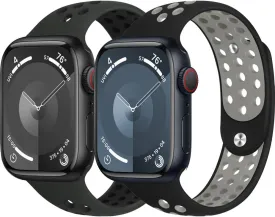 2 Pack Sport Band for Apple Watch Bands 40mm 41mm 44mm 45mm 46mm 49mm iWatch Band 38mm 42mm Men/Women/Kid,Breathable Silicone Strap Wristband for Apple Watch series 10 9 8 7 6 5 4 3 SE Ultra/2 Nike 