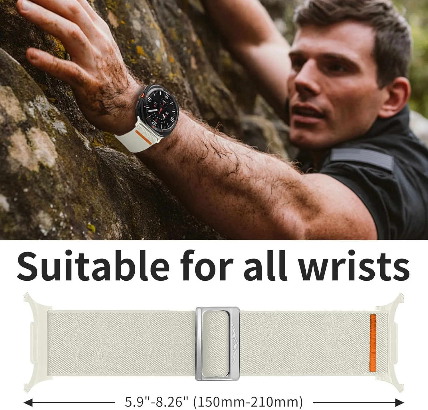 2 Pack Stretchy Nylon Band Compatible with Samsung Galaxy Watch Ultra Bands 47mm (2024) for Men Women, No Gap Elastic Soft Braided Band for Samsung Watch Ultra Band 47mm