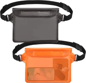 2-Pack Waterproof Pouch with Adjustable Waist Strap, Waterproof Dry Bag, Keeps Cell Phones and Valuables Safe and Dry, Perfect for Kayaking, Beach, Camping and Swimming (Black   Orange)