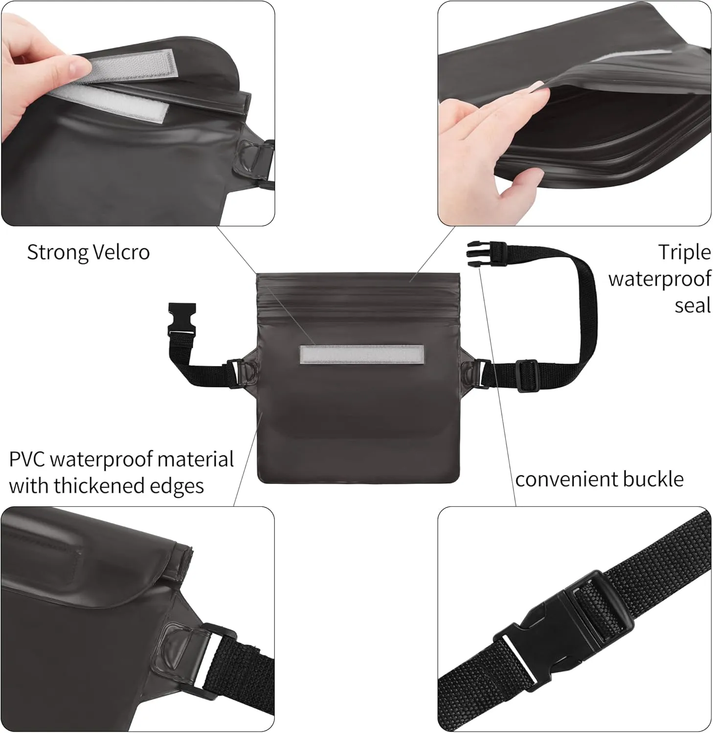 2-Pack Waterproof Pouch with Adjustable Waist Strap, Waterproof Dry Bag, Keeps Cell Phones and Valuables Safe and Dry, Perfect for Kayaking, Beach, Camping and Swimming (Black   Orange)