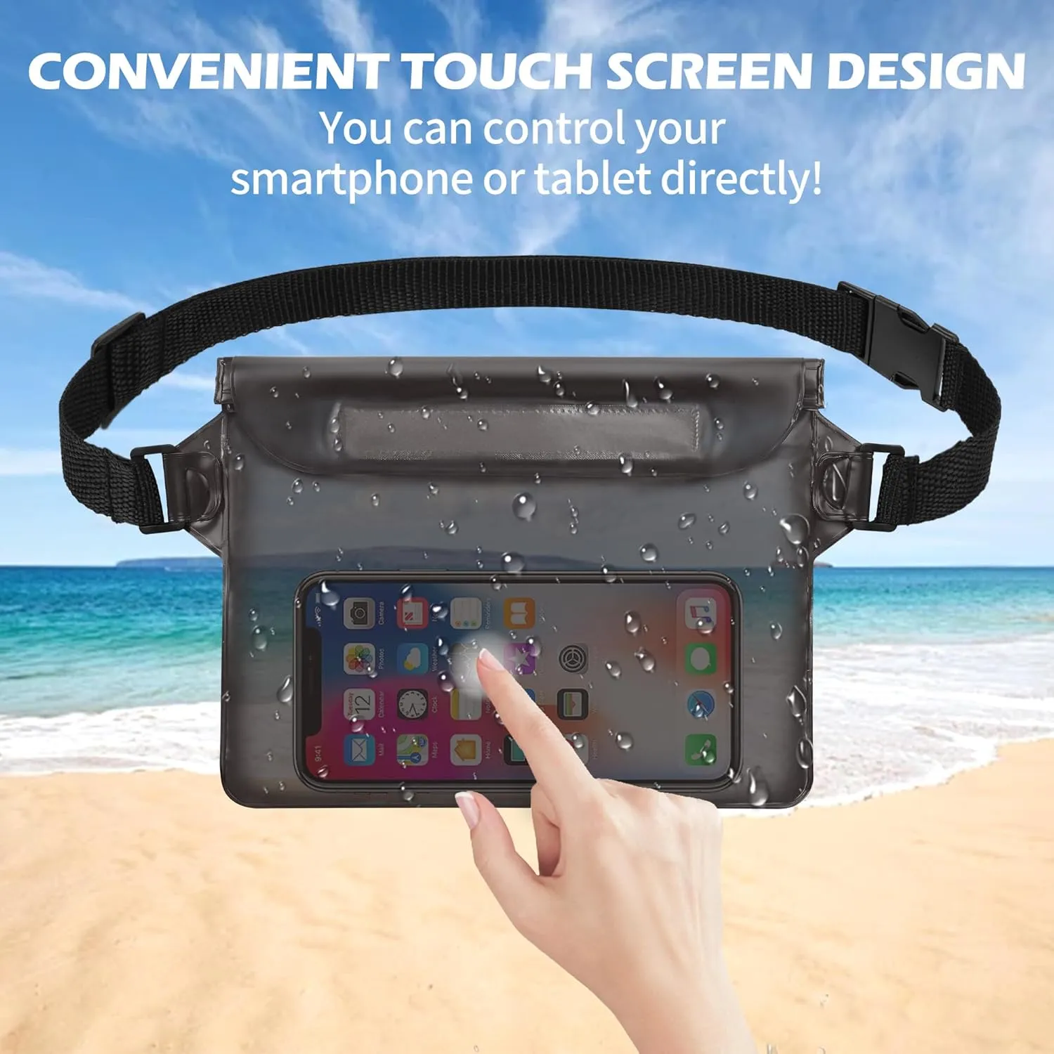 2-Pack Waterproof Pouch with Adjustable Waist Strap, Waterproof Dry Bag, Keeps Cell Phones and Valuables Safe and Dry, Perfect for Kayaking, Beach, Camping and Swimming (Black   Sky Blue)