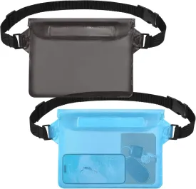 2-Pack Waterproof Pouch with Adjustable Waist Strap, Waterproof Dry Bag, Keeps Cell Phones and Valuables Safe and Dry, Perfect for Kayaking, Beach, Camping and Swimming (Black   Sky Blue)