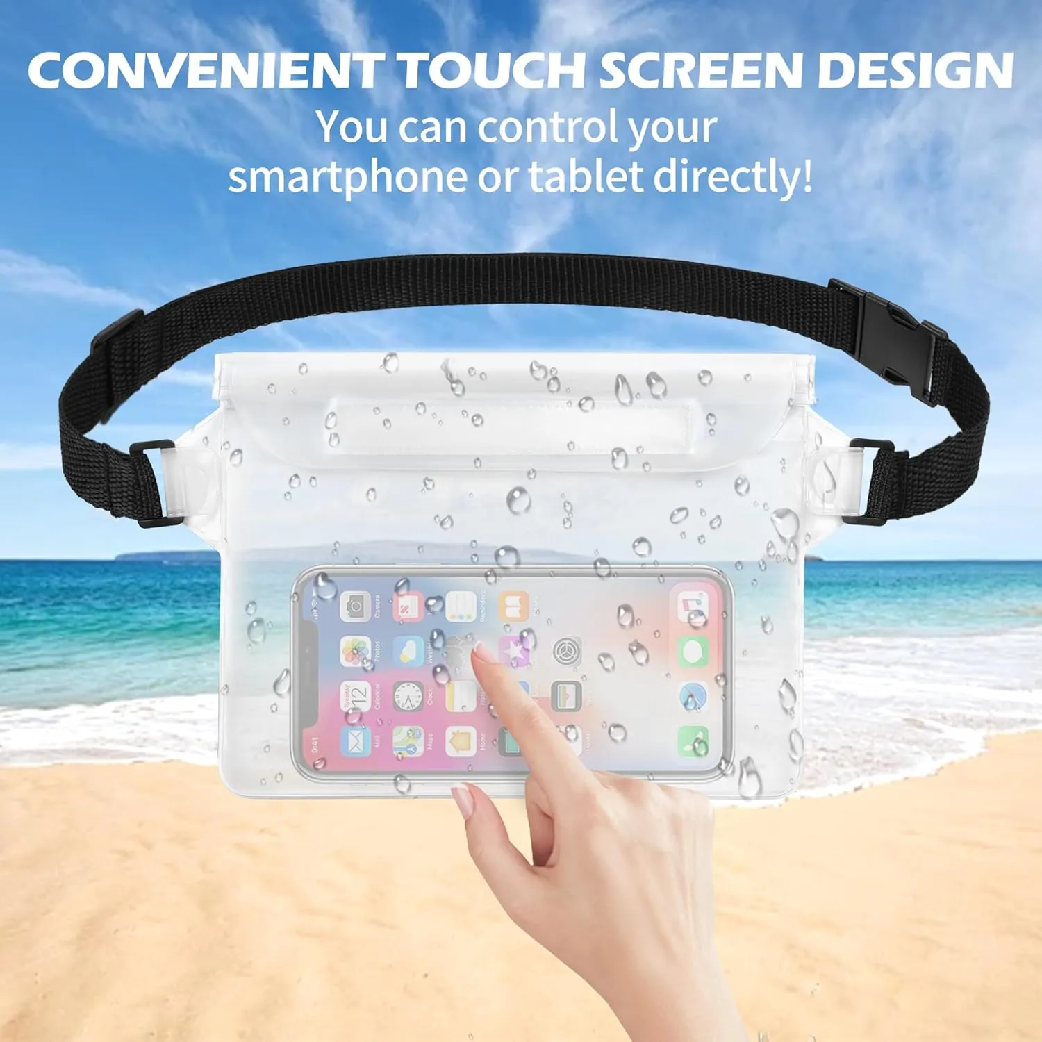 2-Pack Waterproof Pouch with Adjustable Waist Strap, Waterproof Dry Bag, Keeps Cell Phones and Valuables Safe and Dry, Perfect for Kayaking, Beach, Camping and Swimming (Black   White)