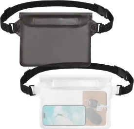 2-Pack Waterproof Pouch with Adjustable Waist Strap, Waterproof Dry Bag, Keeps Cell Phones and Valuables Safe and Dry, Perfect for Kayaking, Beach, Camping and Swimming (Black   White)