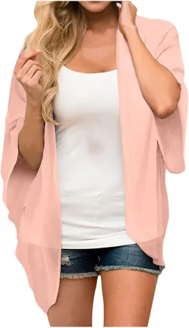 2025 Solid Color Cardigans Women's Puff Sleeve Kimono Cardigan Casual Loose Cover Up Boho Blouse Tops Summer Boho Clothes