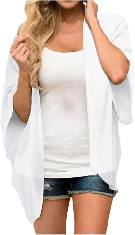 2025 Solid Color Cardigans Women's Puff Sleeve Kimono Cardigan Casual Loose Cover Up Boho Blouse Tops Summer Boho Clothes