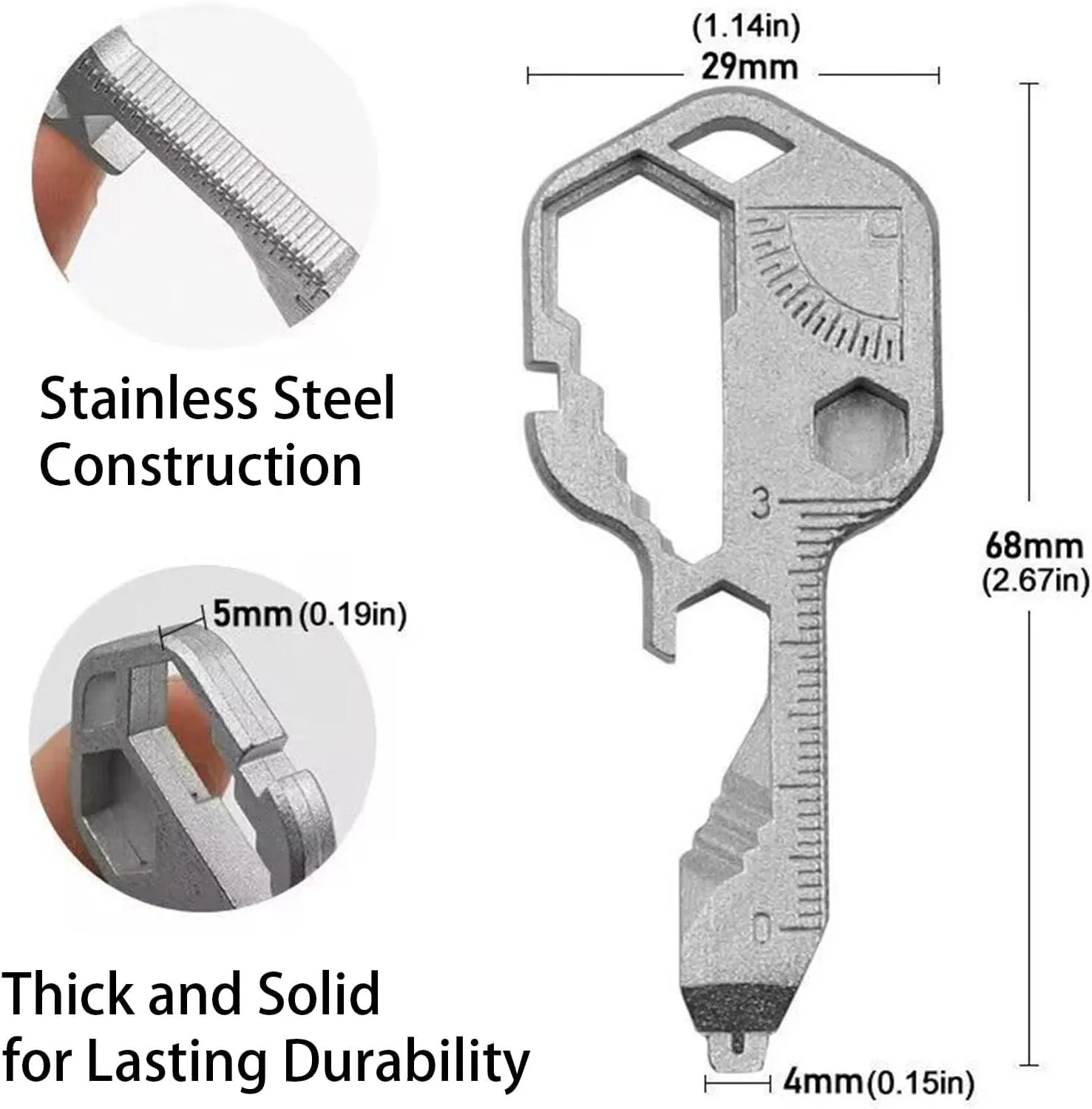24-in-1 Multi-Tool Key - Portable Stainless Steel Key Tool with Screwdriver, Wrench, Bottle Opener, Keychain Tools for Outdoor, Camping, Hiking & Everyday Carry (Black)