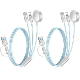 2Pack Travel Essentials 3-in-2 Multi Fast Charging Cable for Apple Watch Charger,Xbox 360 Charger,iPhone Charger,Type C/Lightning Cable for iWatch Ultra/SE/10-2&iPhone 16-11&Xbox 360&Galaxy-Blue