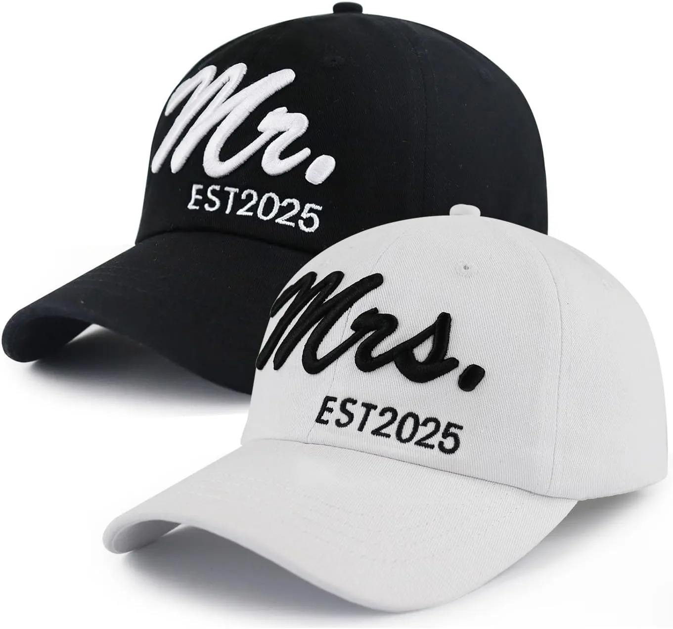 2PCS Mr Mrs Baseball Hats for Men Women, Newlywed Honeymoon Wedding Gifts, Funny Adjustable 3D Embroidered Hat Couples Set
