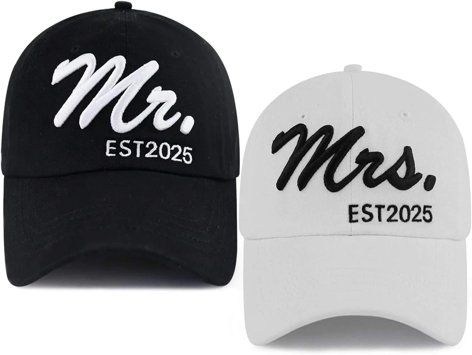 2PCS Mr Mrs Baseball Hats for Men Women, Newlywed Honeymoon Wedding Gifts, Funny Adjustable 3D Embroidered Hat Couples Set