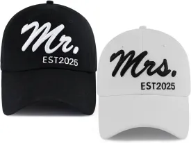 2PCS Mr Mrs Baseball Hats for Men Women, Newlywed Honeymoon Wedding Gifts, Funny Adjustable 3D Embroidered Hat Couples Set