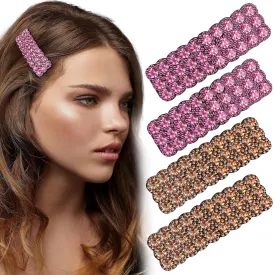 4Pcs Rhinestone Snap Hair Clips Shining Crystal Clips Rectangular Hairpins Korean Barrettes Hair Accessories for Party Wedding Daily Girls Hair Decorative Pink Champagne