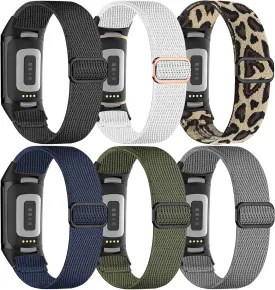 6 Pack Stretchy Loop Nylon Compatible with Fitbit Charge 6 Bands/Fitbit Charge 5 Bands for Women Men, Soft Adjustable Breathable Elastic Wristband Sport Strap for Charge 5/6 Watch