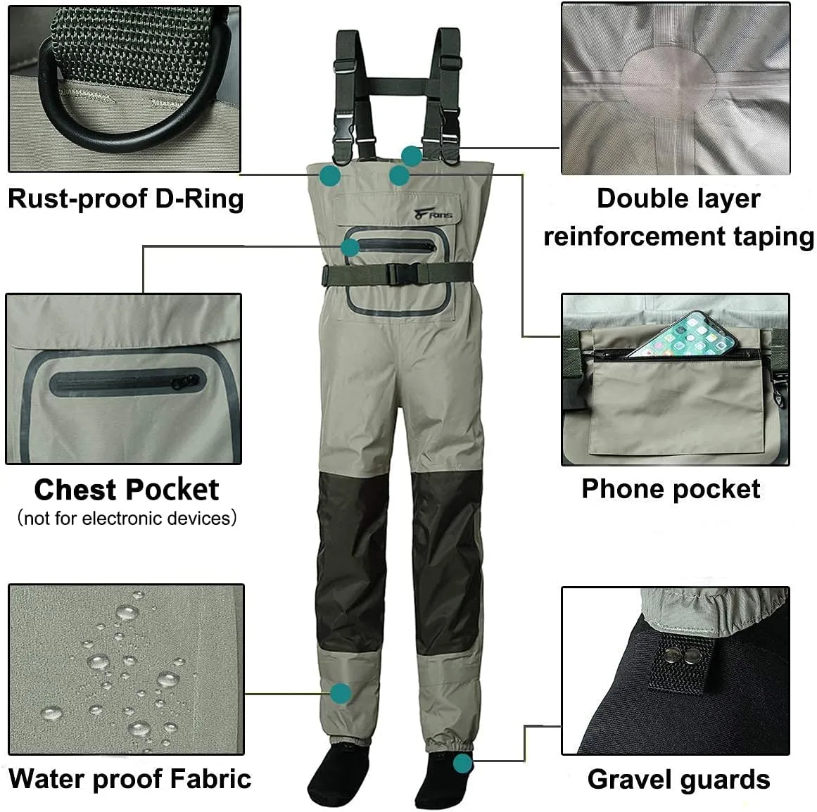 8 Fans Fishing Waders for Men and Women, Chest Waders- Waterproof Bootfoot, Neoprene Waders for Hunting & Fishing