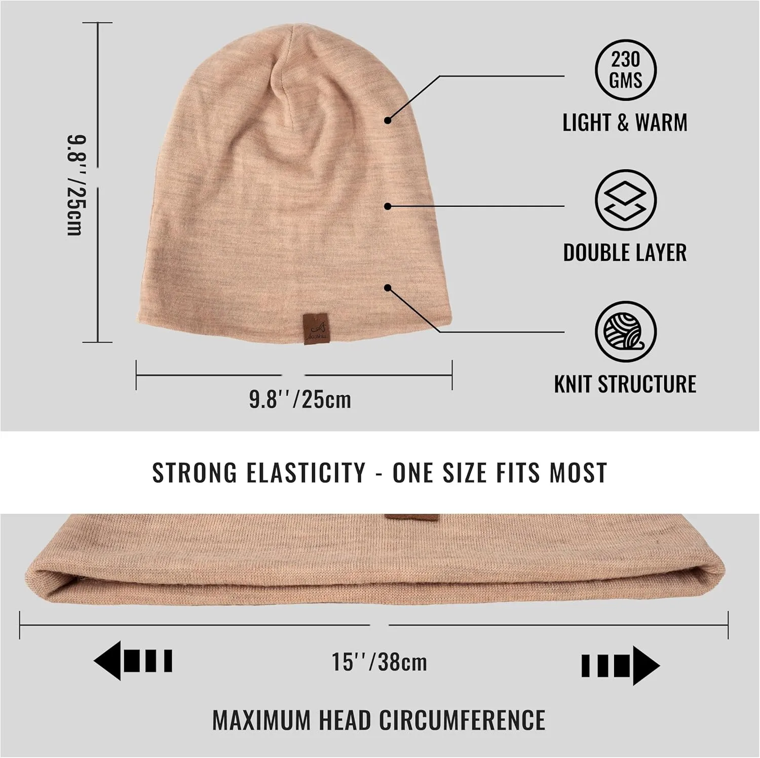 ACUSHLA 100% Merino Wool Cuff Beanie for Men & Women Knitted Winter Hat Unisex Watch Cap Skull Wrap for Cold Weather