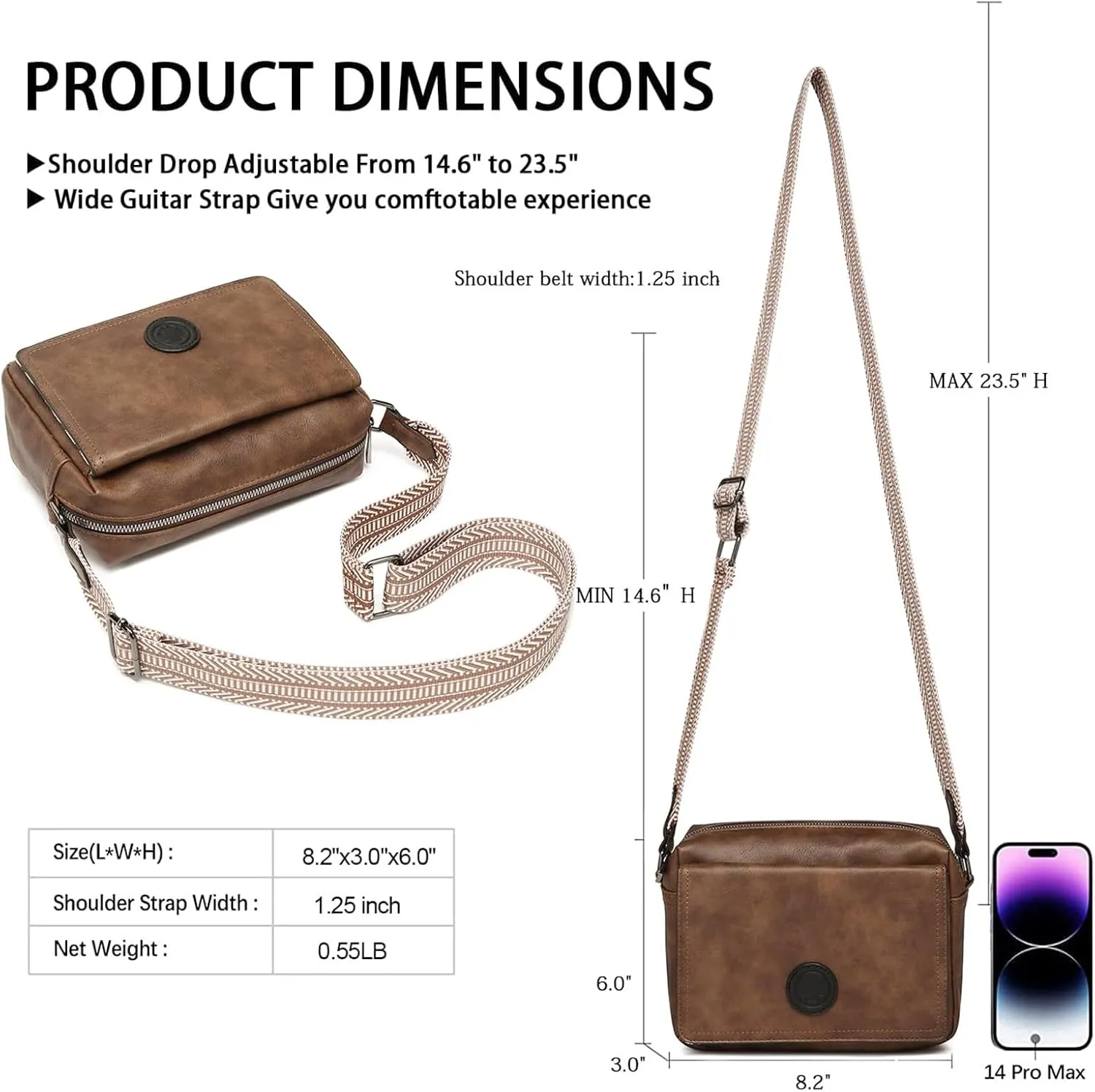 AFKOMST Small Crossbody Purse for Women, Vegan Leather Cross Body Bag and Trendy Shoulder Handbag with Guitar Strap