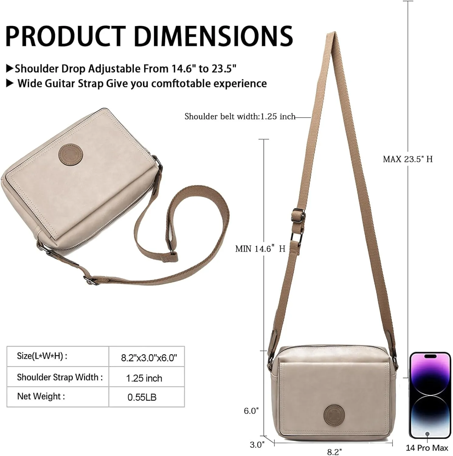 AFKOMST Small Crossbody Purse for Women, Vegan Leather Cross Body Bag and Trendy Shoulder Handbag with Guitar Strap