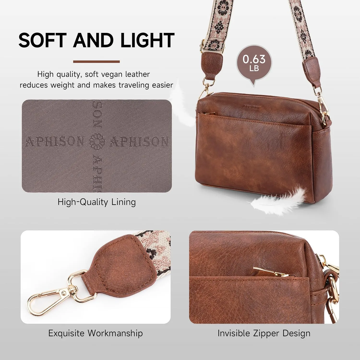 APHISON Small Crossbody Bags for Women, Triple Zip Crossbody Cell Phone Purse Shoulder Handbags with Adjustable Strap