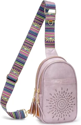 APHISON Small Sling Bag Fanny Packs Cell Phone Purse Vegan Leather Crossbody Bags for Women Chest Bag with Adjustable Strap Purple