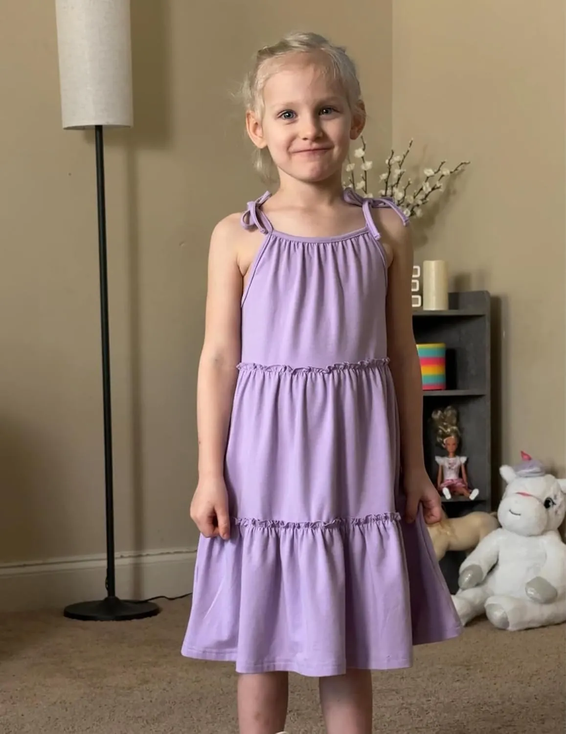 Arshiner Girl Summer Dresses Tween Boho Spaghetti Strap A-Line Swing Flowy Ruffle Tiered Sundress with Pockets