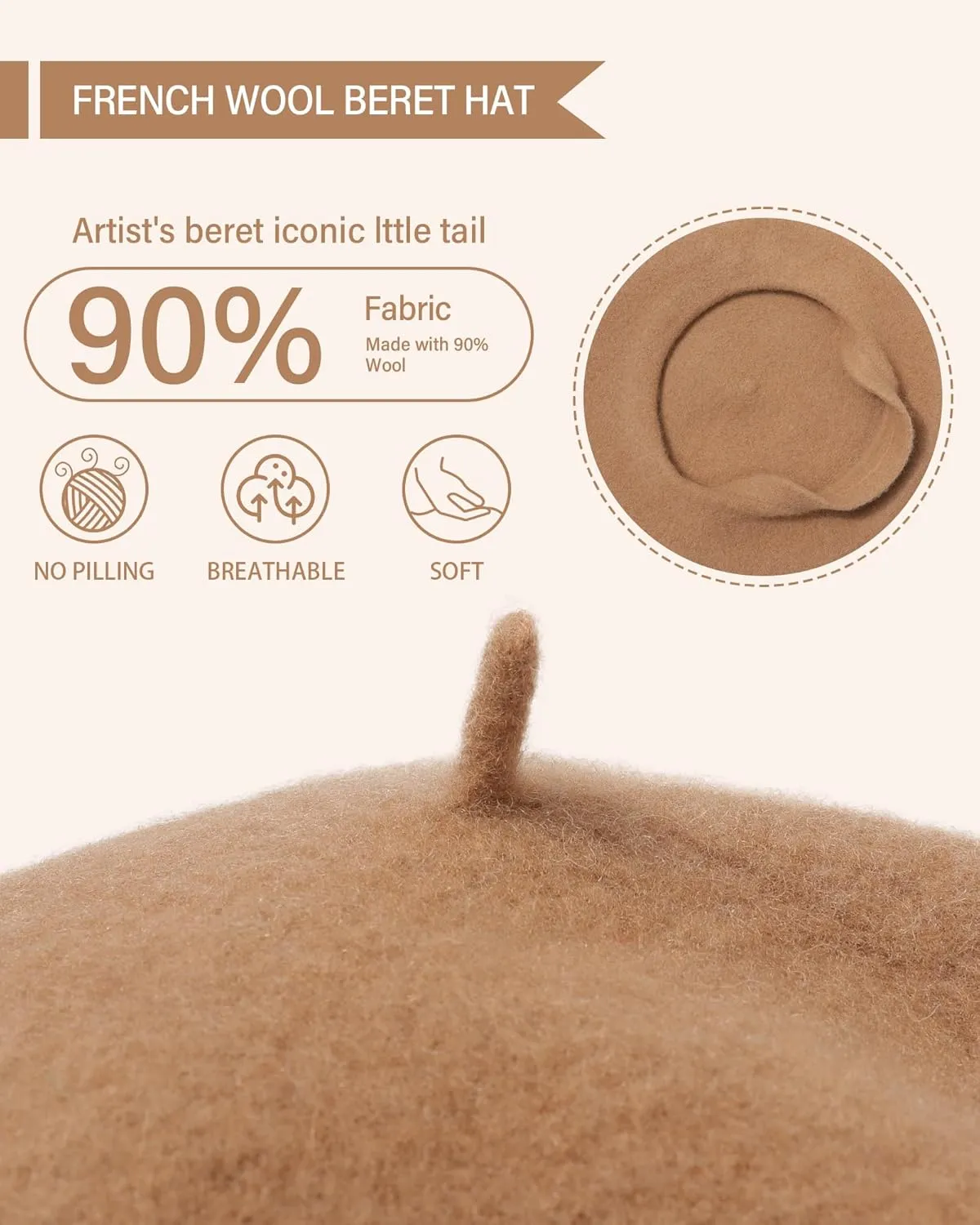 AWAYTR Wool French Beret Hats - Solid Color Artist Beret Hat for Women and Kids