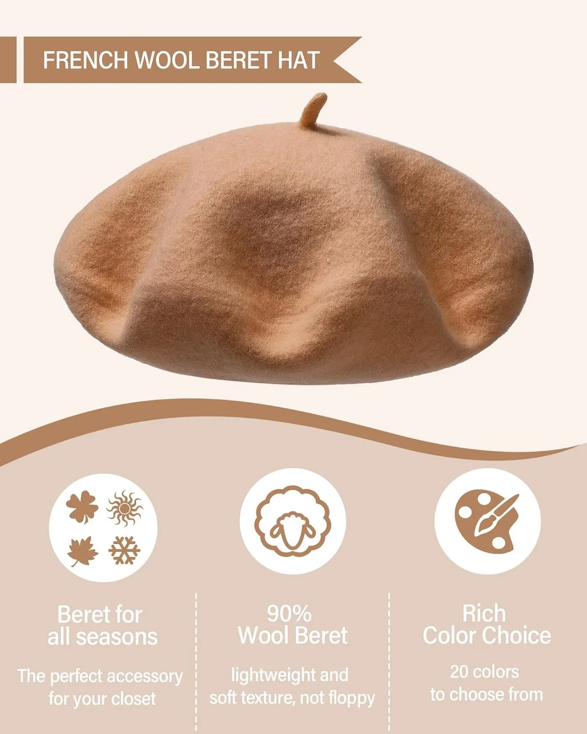 AWAYTR Wool French Beret Hats - Solid Color Artist Beret Hat for Women and Kids