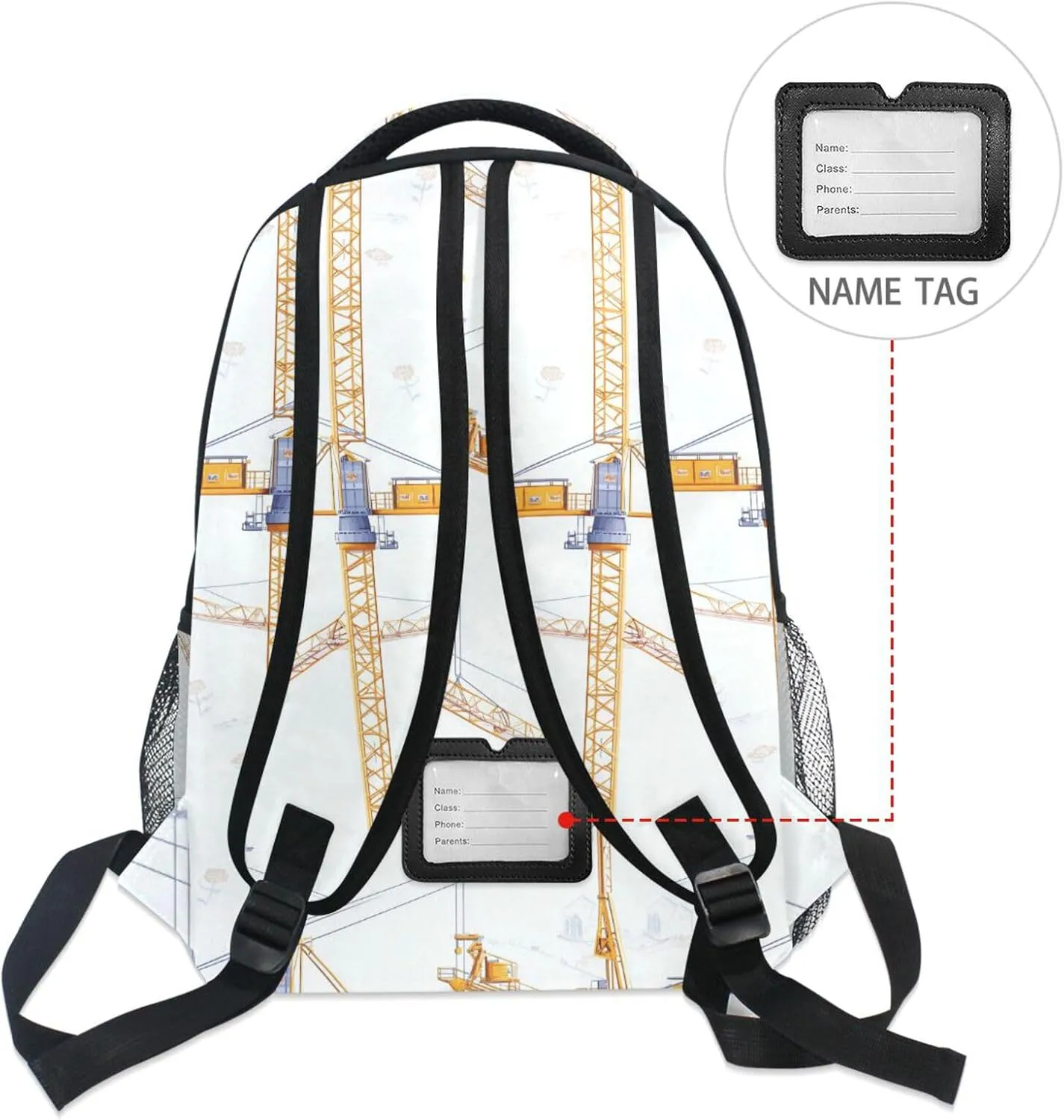 Backpack for Teens Boys Girls Waterproof Backpack With Water Bottle Pocket with Chest Strap Gift Men & Women Cartoon Powerful Imposing Tower Crane
