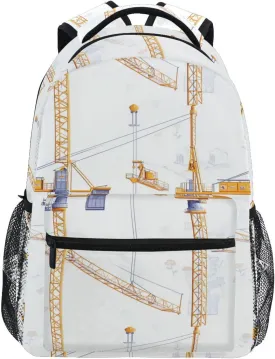 Backpack for Teens Boys Girls Waterproof Backpack With Water Bottle Pocket with Chest Strap Gift Men & Women Cartoon Powerful Imposing Tower Crane