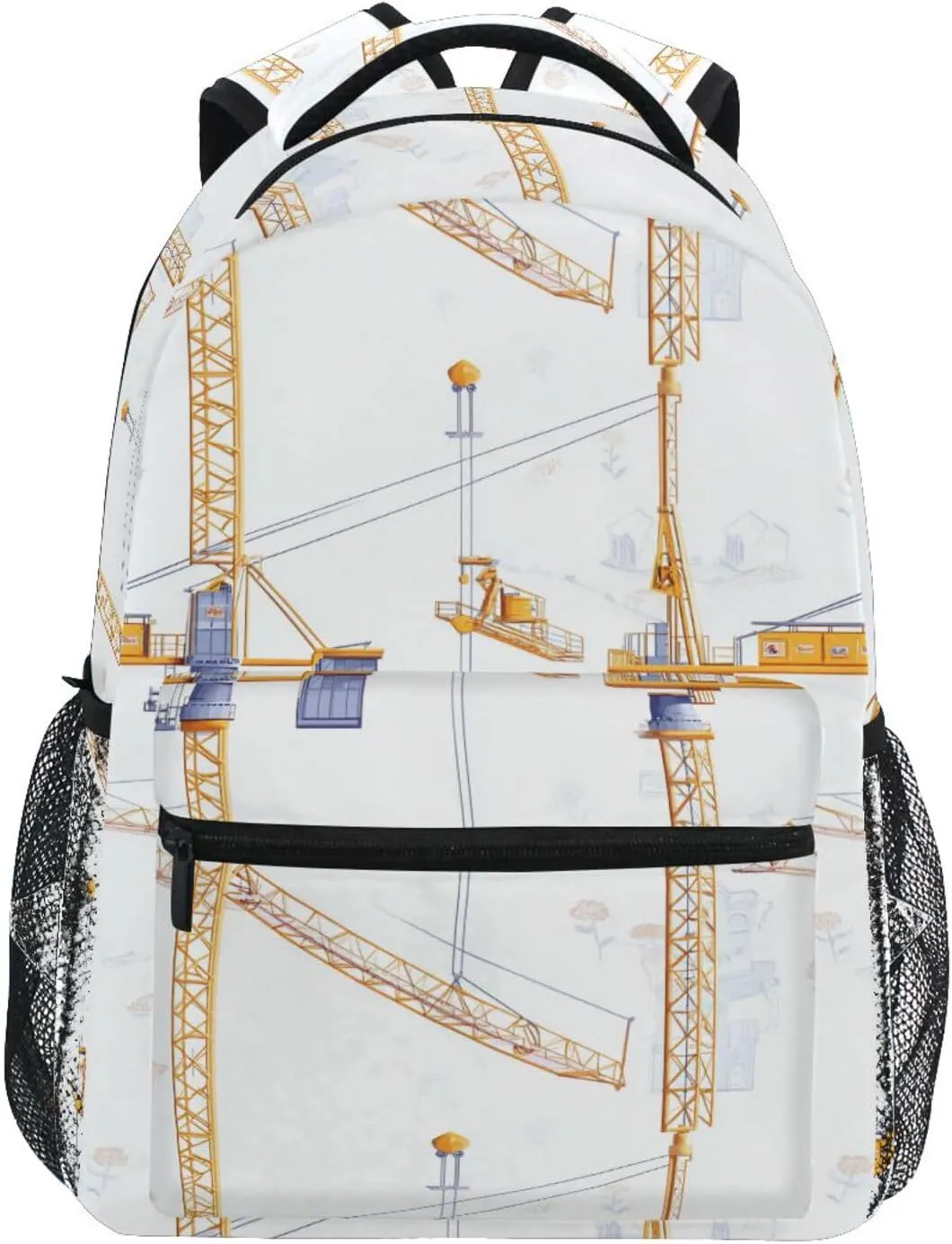 Backpack for Teens Boys Girls Waterproof Backpack With Water Bottle Pocket with Chest Strap Gift Men & Women Cartoon Powerful Imposing Tower Crane
