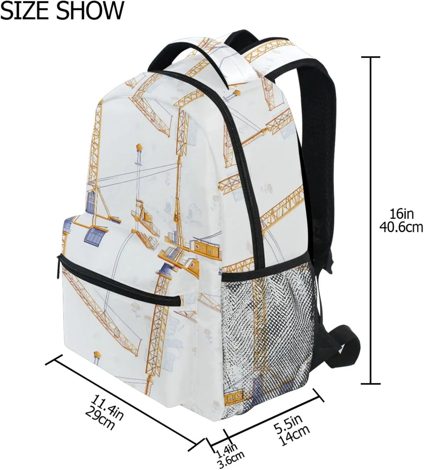 Backpack for Teens Boys Girls Waterproof Backpack With Water Bottle Pocket with Chest Strap Gift Men & Women Cartoon Powerful Imposing Tower Crane