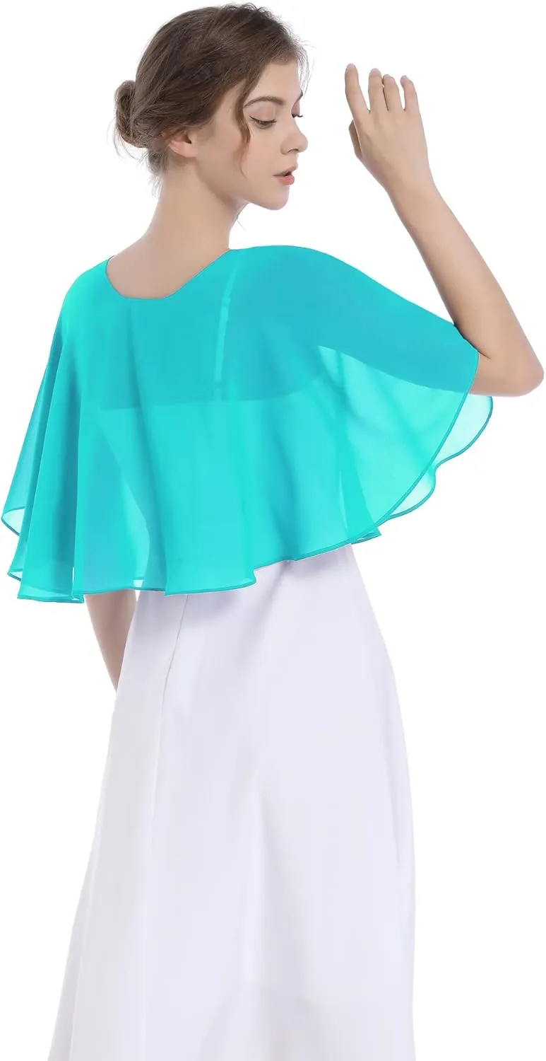 Baoqiya Wedding Capes Bridal Capelet Chiffon Lace Shrug Shawls and Wraps for Evening Dress