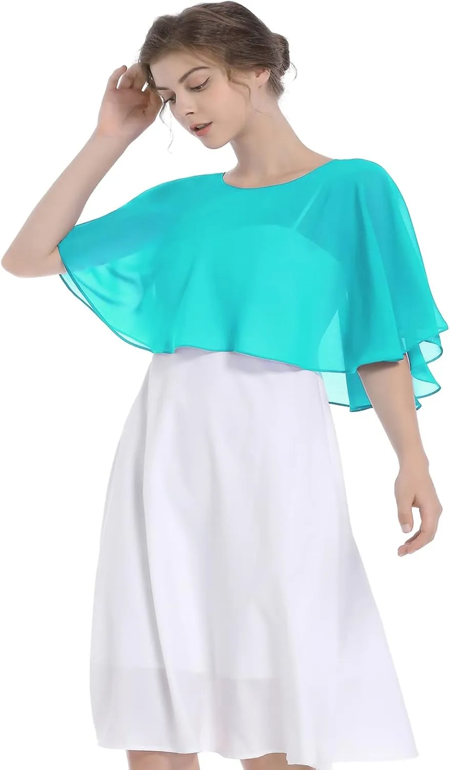 Baoqiya Wedding Capes Bridal Capelet Chiffon Lace Shrug Shawls and Wraps for Evening Dress