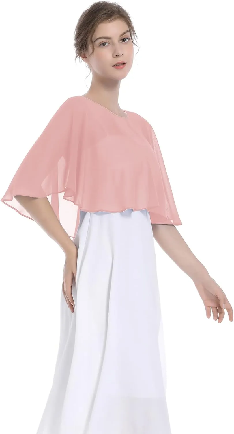 Baoqiya Wedding Capes Bridal Capelet Chiffon Lace Shrug Shawls and Wraps for Evening Dress