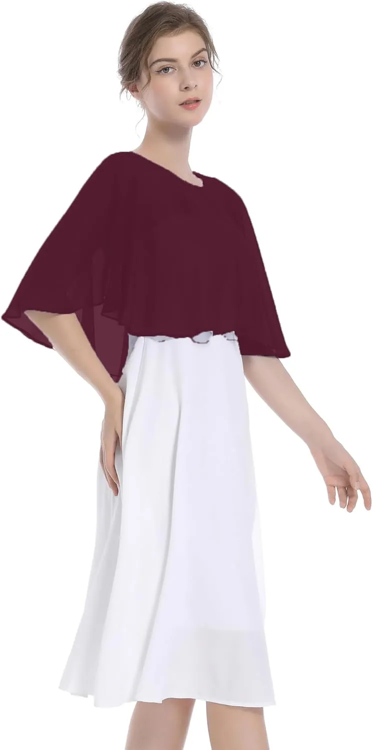 Baoqiya Wedding Capes Bridal Capelet Chiffon Lace Shrug Shawls and Wraps for Evening Dress