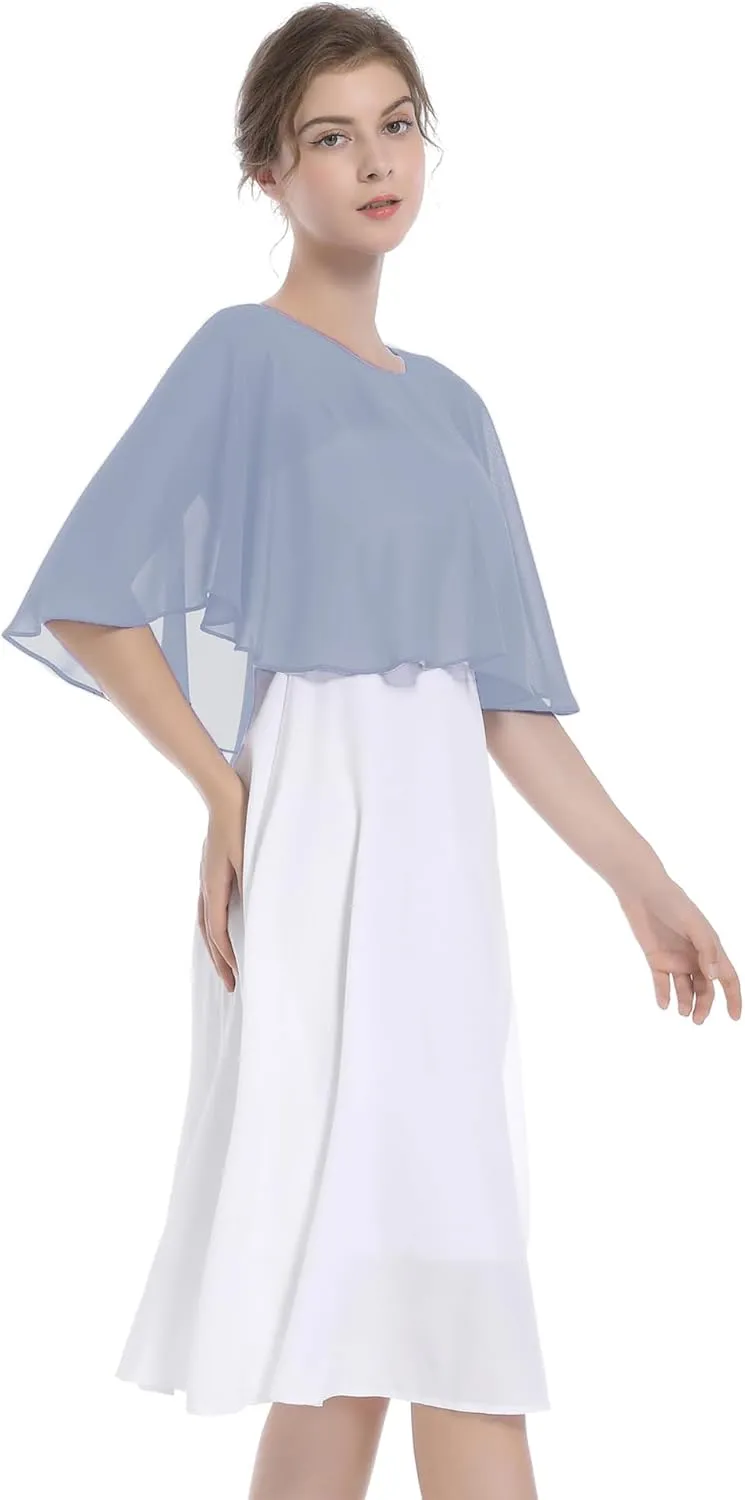 Baoqiya Wedding Capes Bridal Capelet Chiffon Lace Shrug Shawls and Wraps for Evening Dress