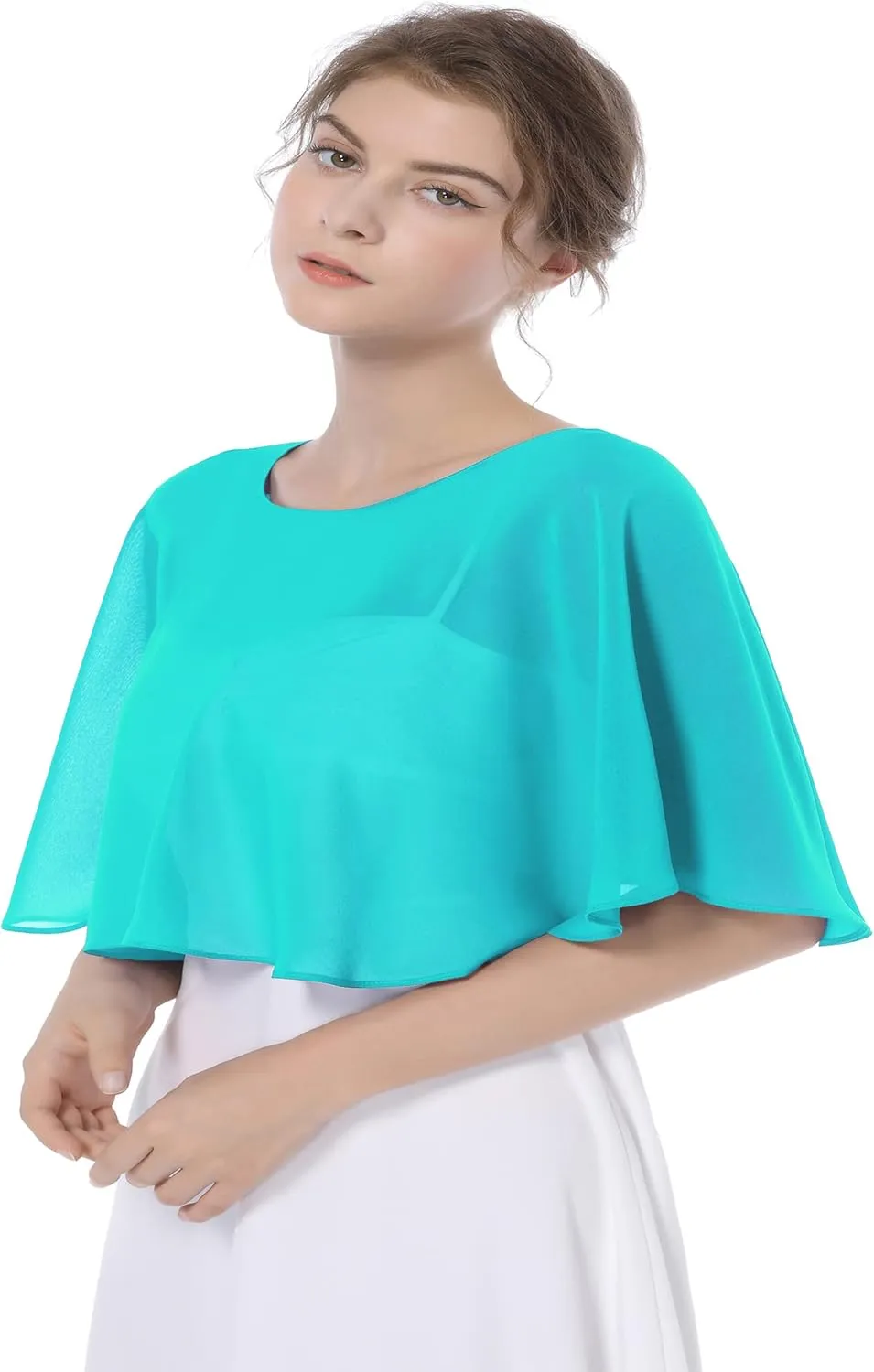Baoqiya Wedding Capes Bridal Capelet Chiffon Lace Shrug Shawls and Wraps for Evening Dress