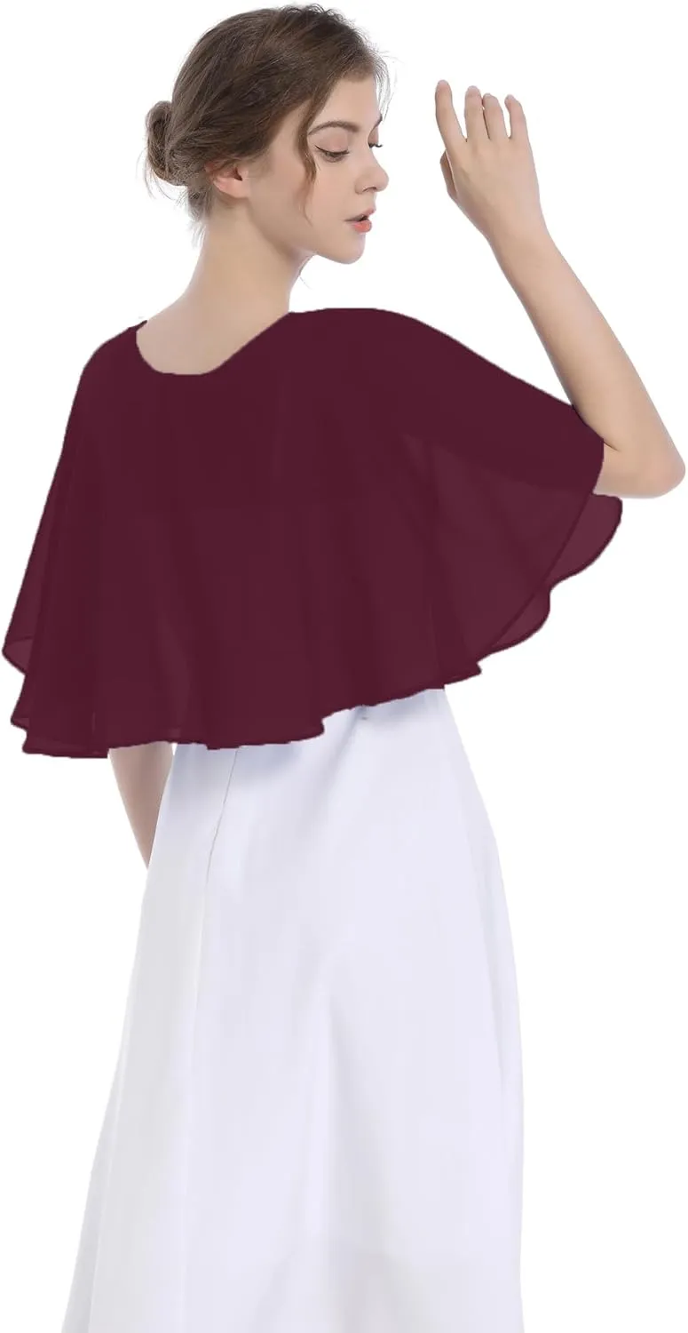Baoqiya Wedding Capes Bridal Capelet Chiffon Lace Shrug Shawls and Wraps for Evening Dress