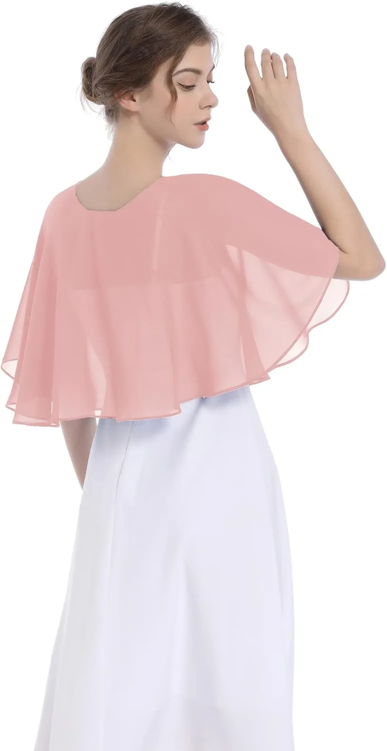 Baoqiya Wedding Capes Bridal Capelet Chiffon Lace Shrug Shawls and Wraps for Evening Dress