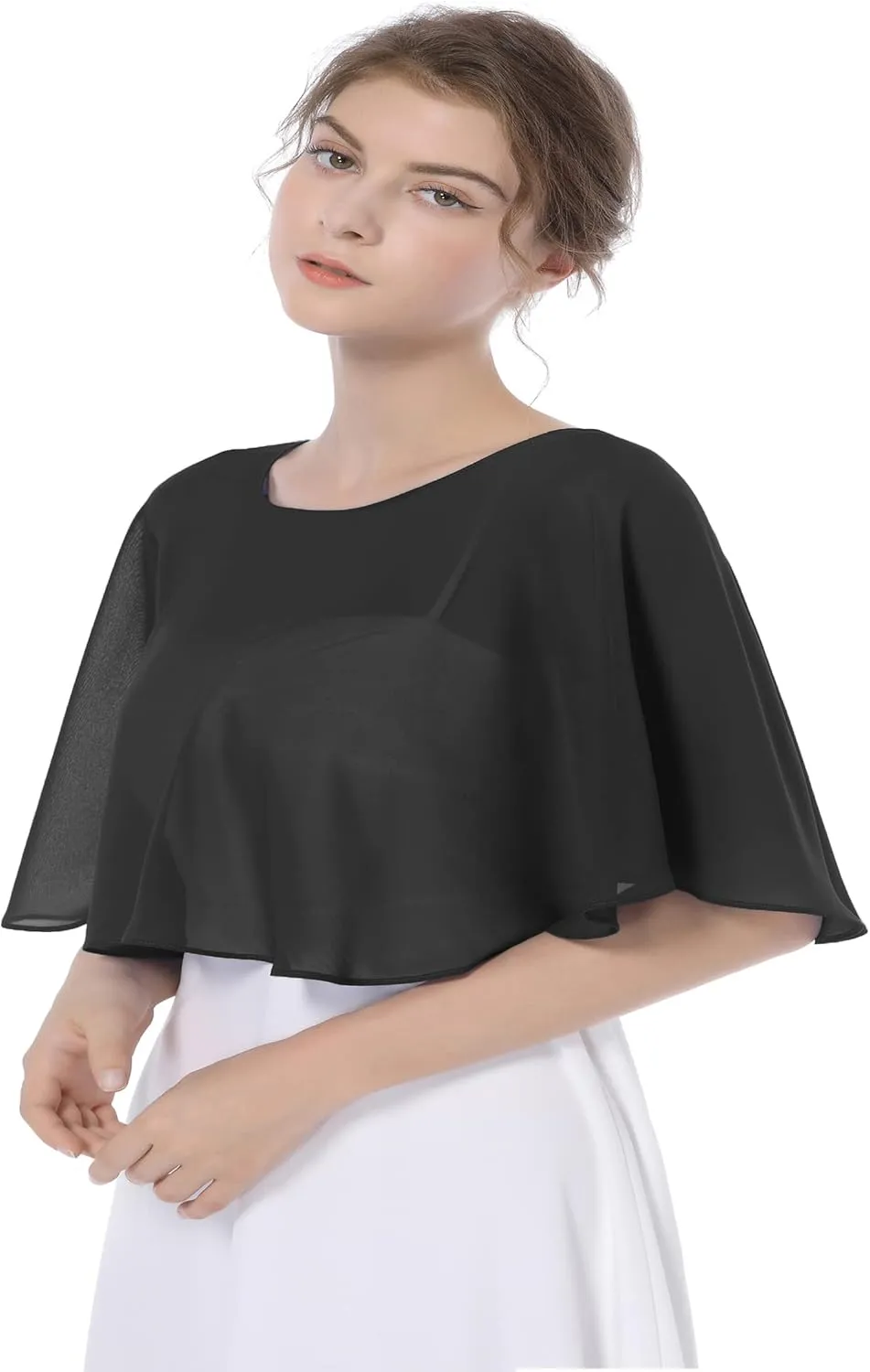 Baoqiya Wedding Capes Bridal Capelet Chiffon Lace Shrug Shawls and Wraps for Evening Dress