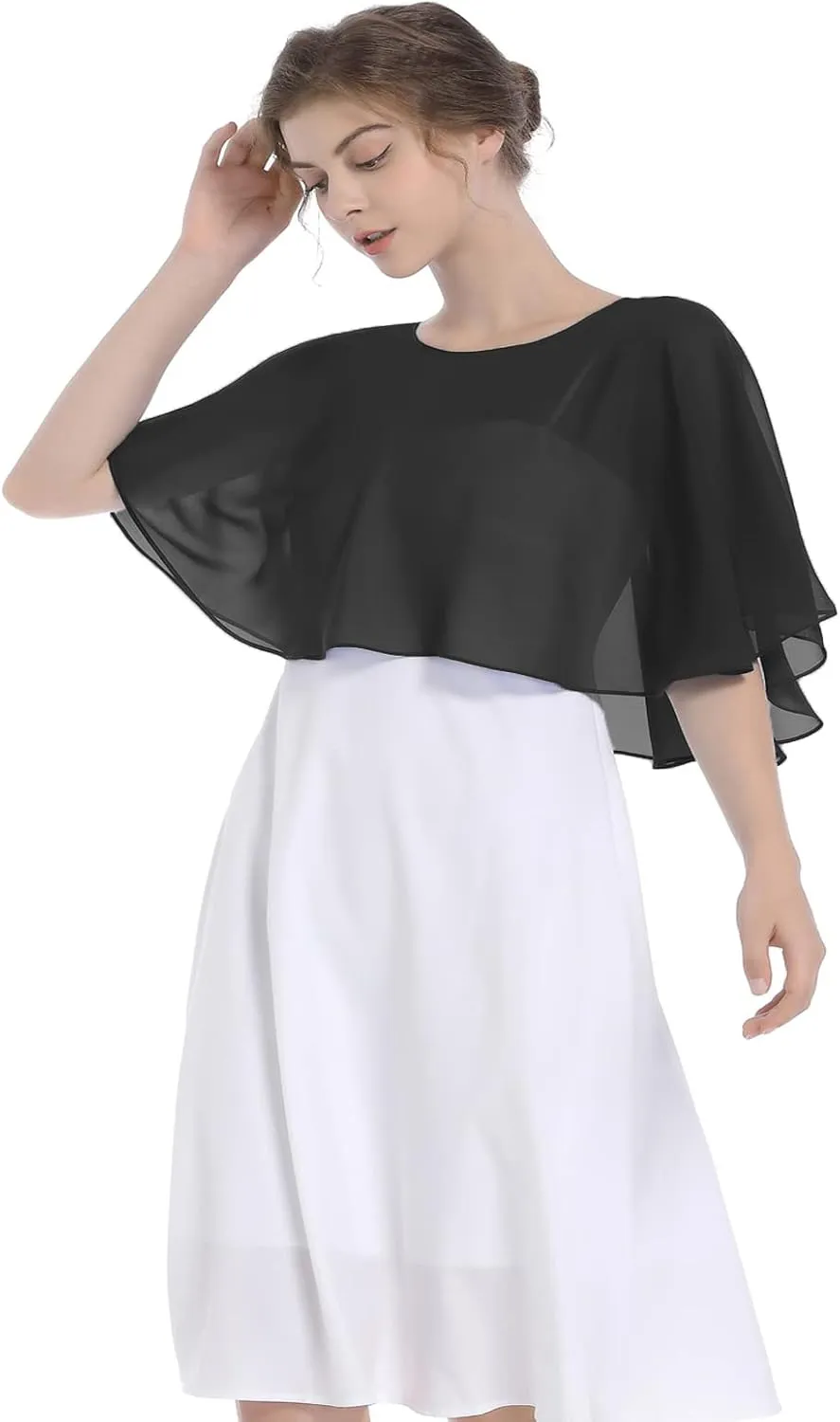 Baoqiya Wedding Capes Bridal Capelet Chiffon Lace Shrug Shawls and Wraps for Evening Dress