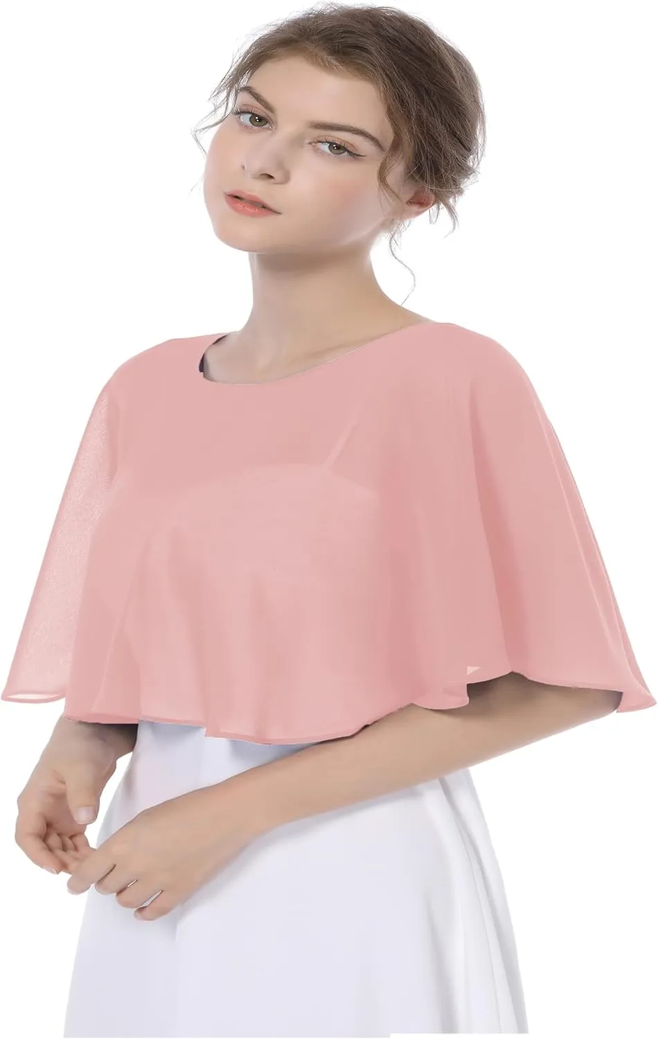 Baoqiya Wedding Capes Bridal Capelet Chiffon Lace Shrug Shawls and Wraps for Evening Dress