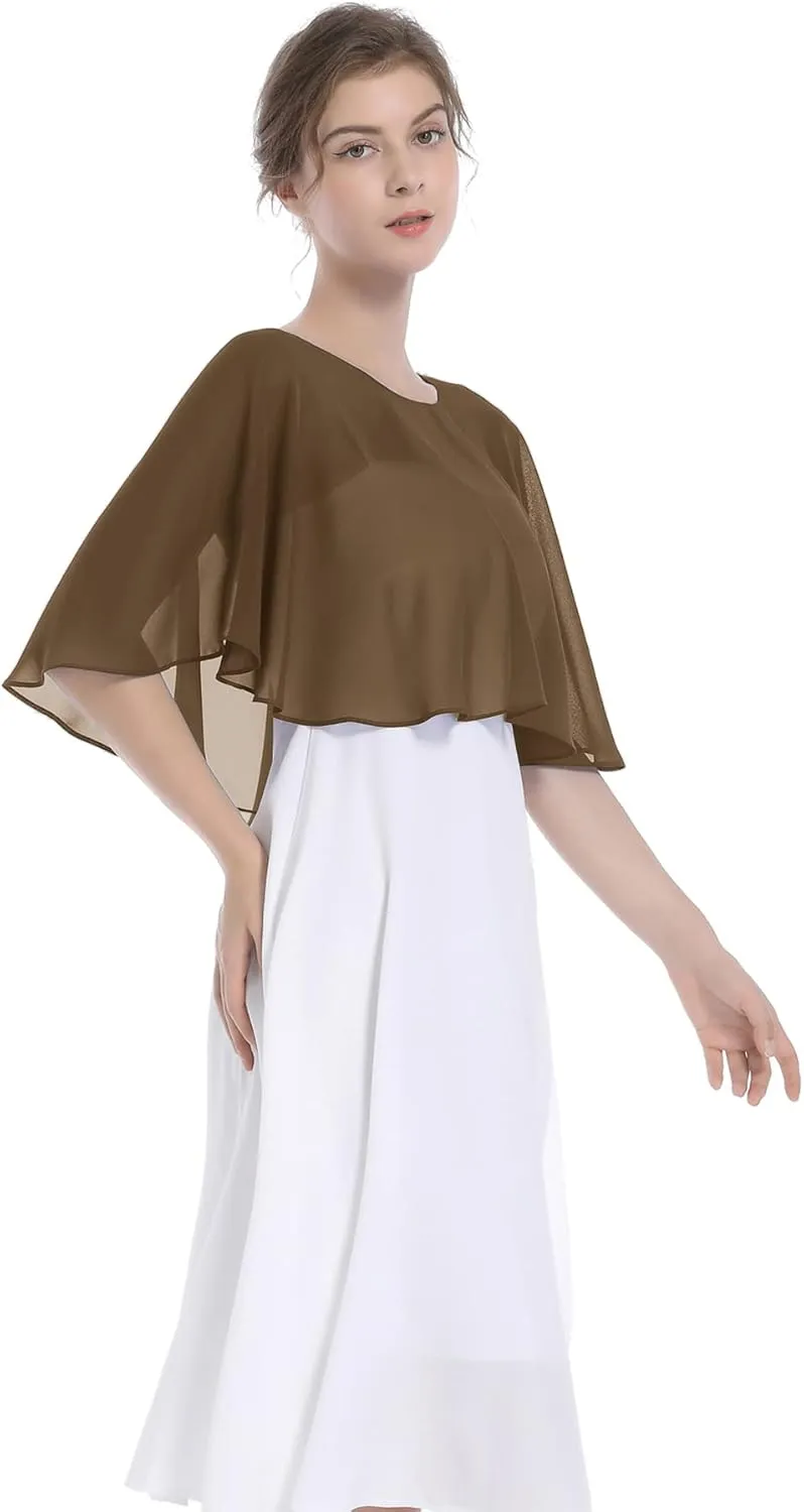 Baoqiya Wedding Capes Bridal Capelet Chiffon Lace Shrug Shawls and Wraps for Evening Dress