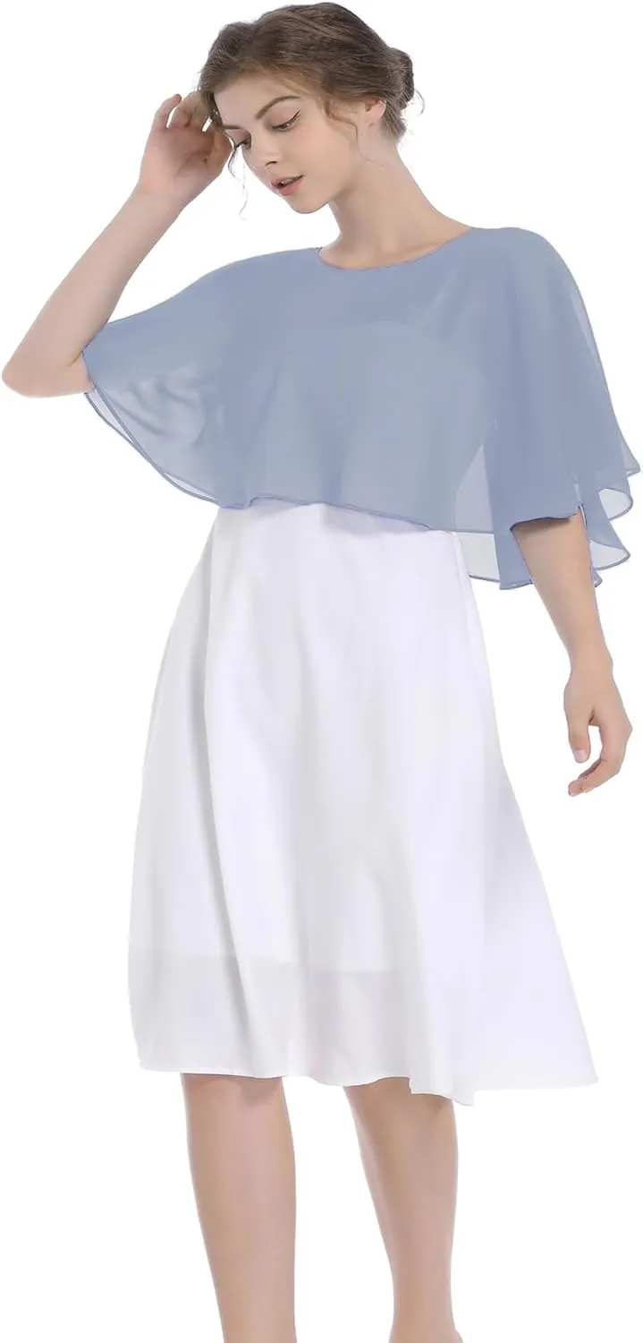 Baoqiya Wedding Capes Bridal Capelet Chiffon Lace Shrug Shawls and Wraps for Evening Dress