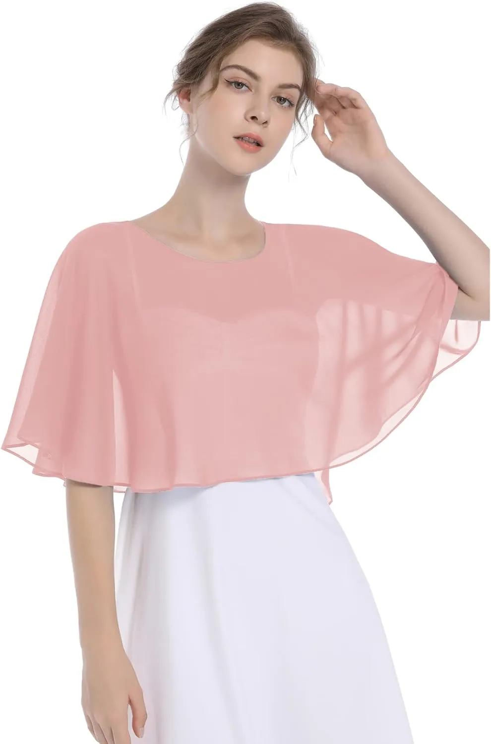 Baoqiya Wedding Capes Bridal Capelet Chiffon Lace Shrug Shawls and Wraps for Evening Dress
