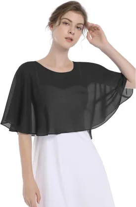 Baoqiya Wedding Capes Bridal Capelet Chiffon Lace Shrug Shawls and Wraps for Evening Dress