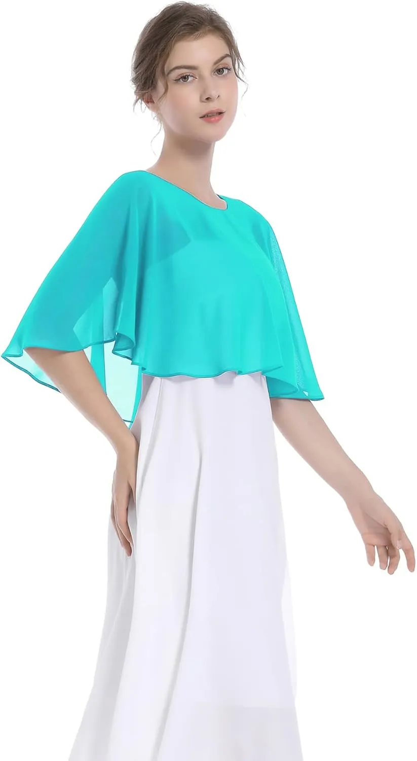 Baoqiya Wedding Capes Bridal Capelet Chiffon Lace Shrug Shawls and Wraps for Evening Dress