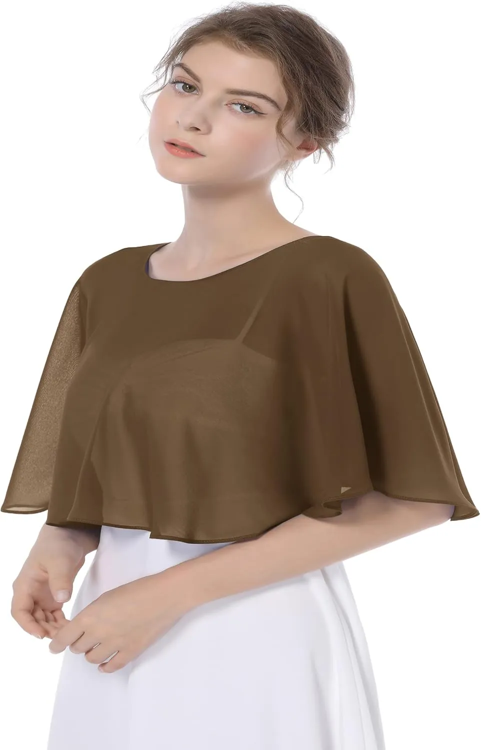 Baoqiya Wedding Capes Bridal Capelet Chiffon Lace Shrug Shawls and Wraps for Evening Dress