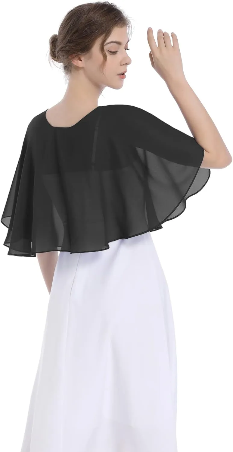 Baoqiya Wedding Capes Bridal Capelet Chiffon Lace Shrug Shawls and Wraps for Evening Dress